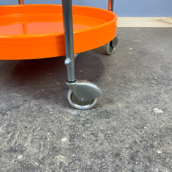 Space Age Servierwagen Chrom Und Orangene Kunststofftabletts 70er Jahre Mid-century Modern Design Style Retro Furniture