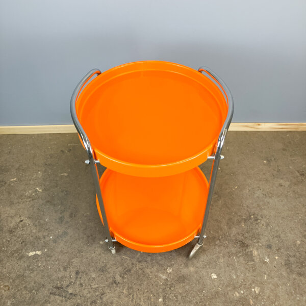 Space Age Servierwagen Chrom Und Orangene Kunststofftabletts 70er Jahre Mid-century Modern Design Style Retro Furniture