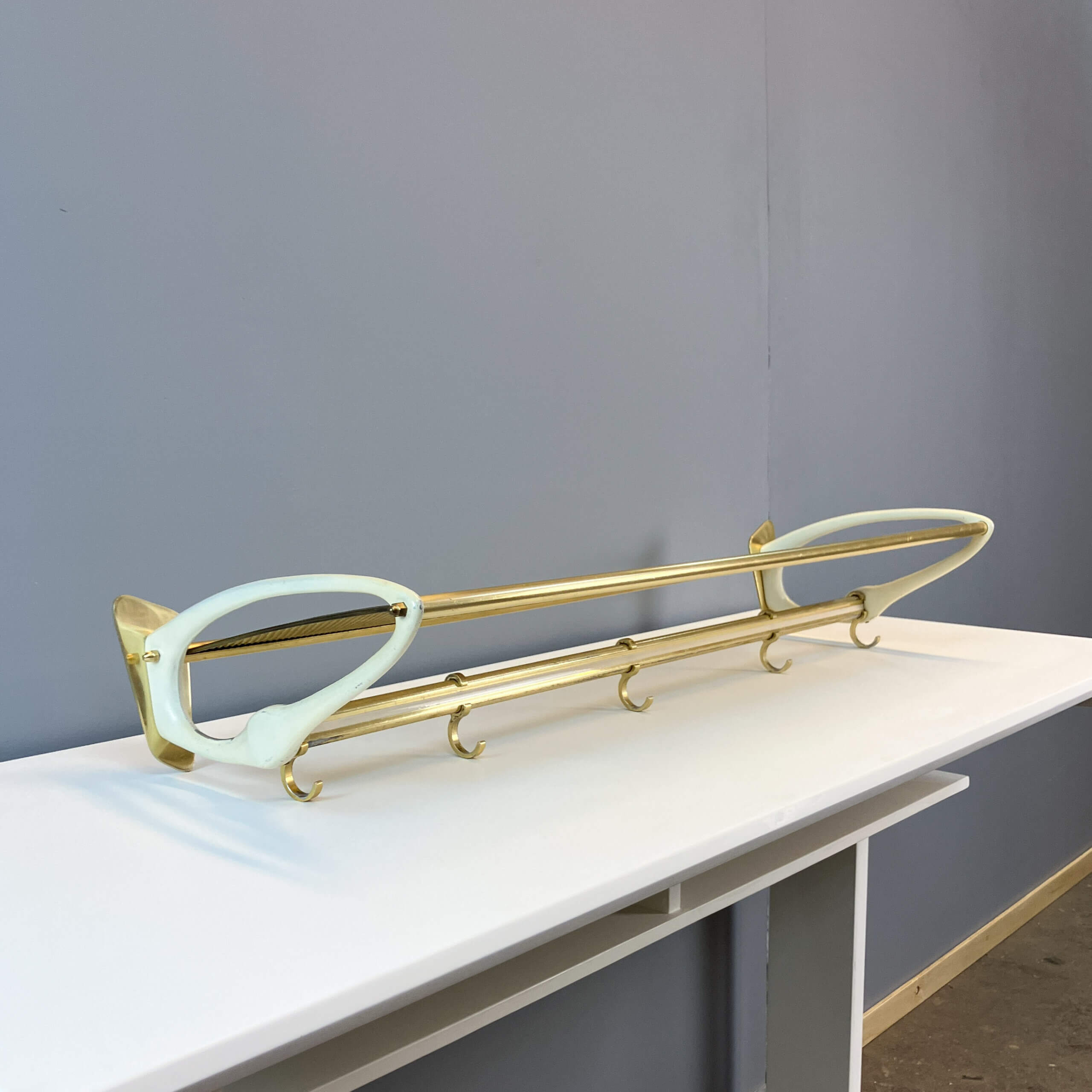 Wardrobe, brass with white lacquered metal frame, 1950s