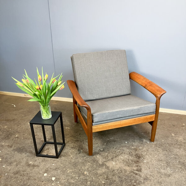 Sessel Teak Mit Grauer Polsterung 60er Jahre Mid-century Modern Design Style Retro Furniture