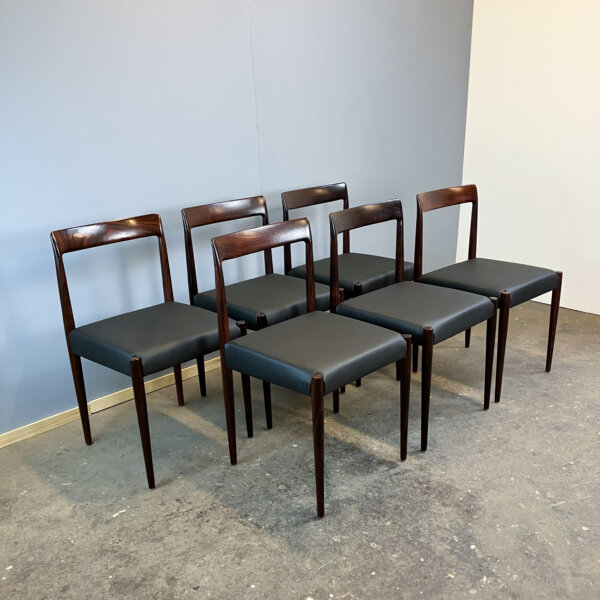 6er Set Luebke Stuehle Palisander Und Schwarzes Kunstleder 60er Jahre Mid-century Modern Design Style Retro Furniture