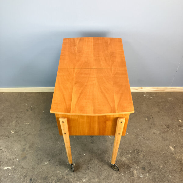 Rollbares Naehkaestchen Birnbaum Buche Korbgeflecht 60er Jahre Mid-century Modern Design Style Retro Furniture