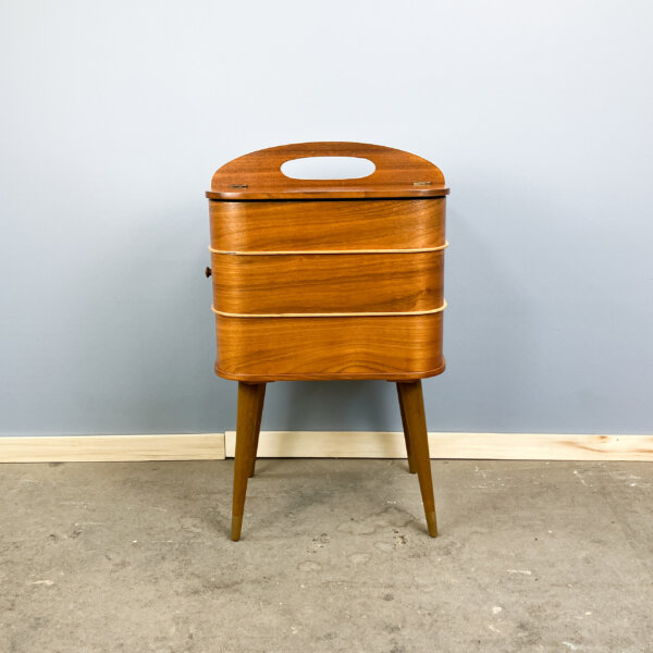 Aufklappbares Naehkaestchen Nussbaum Und Buche 60er Jahre Mid-century Modern Design Style Retro Furniture