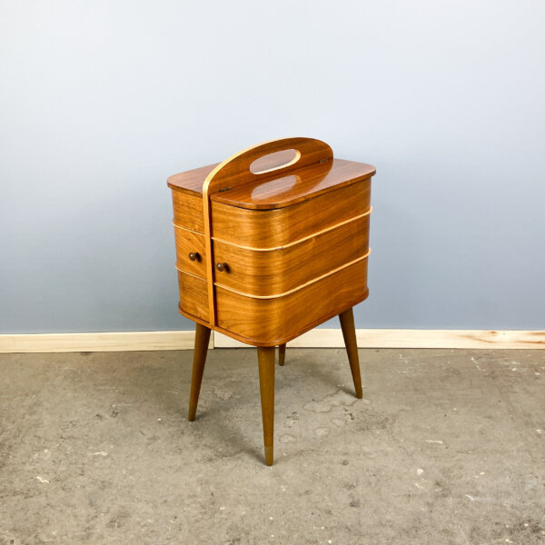 Aufklappbares Naehkaestchen Nussbaum Und Buche 60er Jahre Mid-century Modern Design Style Retro Furniture