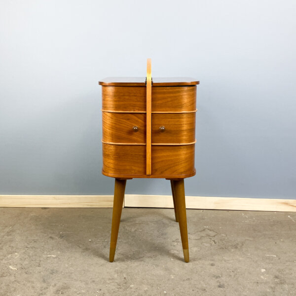Aufklappbares Naehkaestchen Nussbaum Und Buche 60er Jahre Mid-century Modern Design Style Retro Furniture