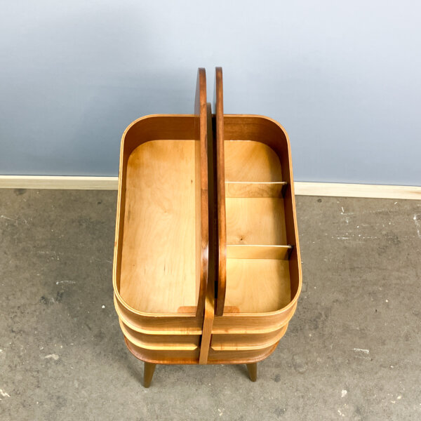 Aufklappbares Naehkaestchen Nussbaum Und Buche 60er Jahre Mid-century Modern Design Style Retro Furniture