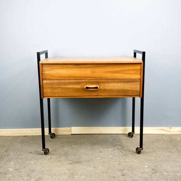 Rollbares Naehkaestchen Nussbaum Auf Stahlrohrbeinen 60er Jahre Mid-century Modern Design Style Retro Furniture