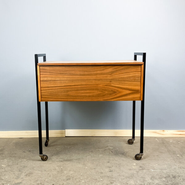 Rollbares Naehkaestchen Nussbaum Auf Stahlrohrbeinen 60er Jahre Mid-century Modern Design Style Retro Furniture