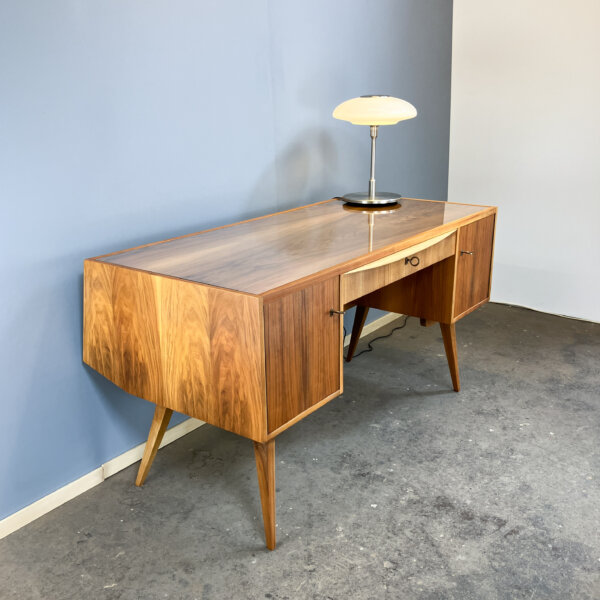 Schreibtisch Mit Glasauflage Nussbaum 50er Jahre Mid-century Modern Design Style Retro Furniture