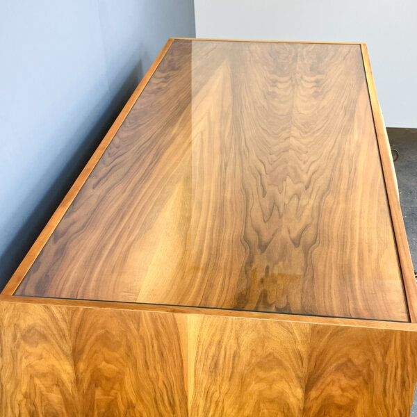 Schreibtisch Mit Glasauflage Nussbaum 50er Jahre Mid-century Modern Design Style Retro Furniture