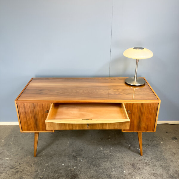 Schreibtisch Mit Glasauflage Nussbaum 50er Jahre Mid-century Modern Design Style Retro Furniture