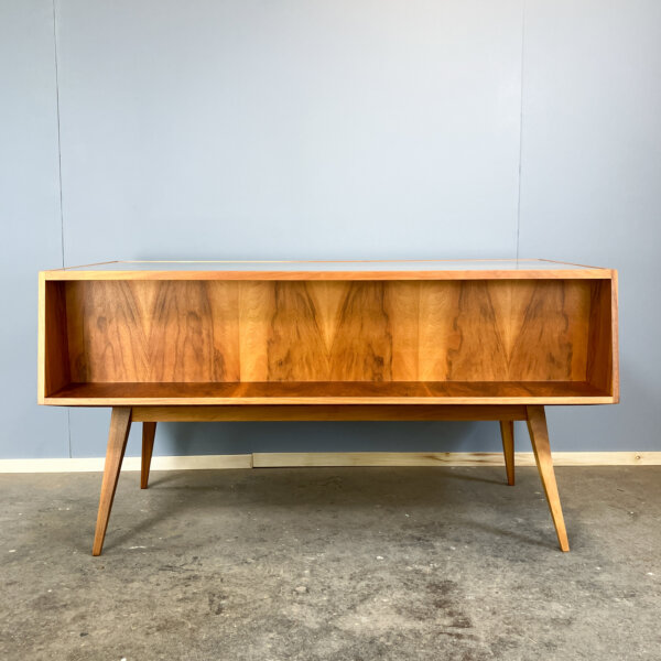 Schreibtisch Mit Glasauflage Nussbaum 50er Jahre Mid-century Modern Design Style Retro Furniture