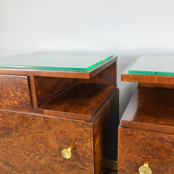 Art Deco Nachttische Wurzelholz Mit Glasauflage 30er Jahre Mid-century Modern Design Style Retro Furniture