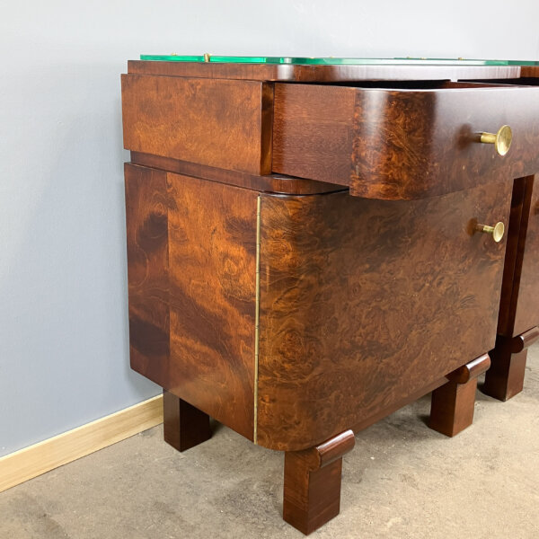 Art Deco Nachttische Wurzelholz Mit Glasauflage 30er Jahre Mid-century Modern Design Style Retro Furniture