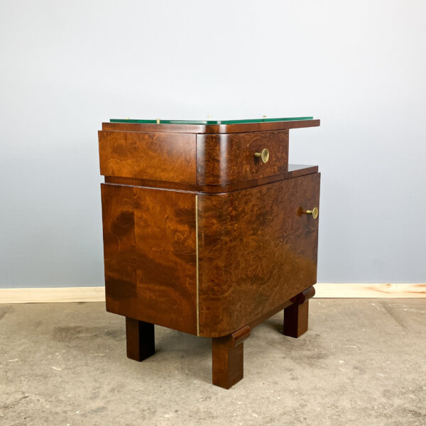 Art Deco Nachttische Wurzelholz Mit Glasauflage 30er Jahre Mid-century Modern Design Style Retro Furniture