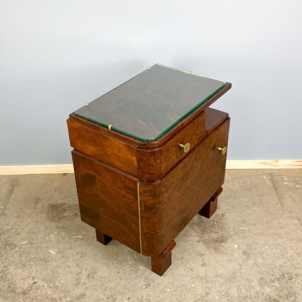 Art Deco Nachttische Wurzelholz Mit Glasauflage 30er Jahre Mid-century Modern Design Style Retro Furniture
