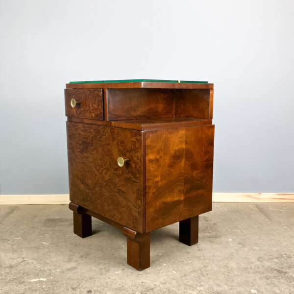 Art Deco Nachttische Wurzelholz Mit Glasauflage 30er Jahre Mid-century Modern Design Style Retro Furniture