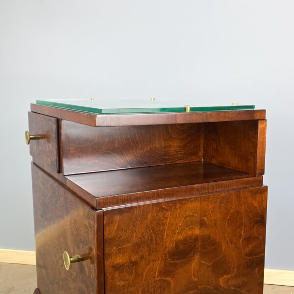 Art Deco Nachttische Wurzelholz Mit Glasauflage 30er Jahre Mid-century Modern Design Style Retro Furniture