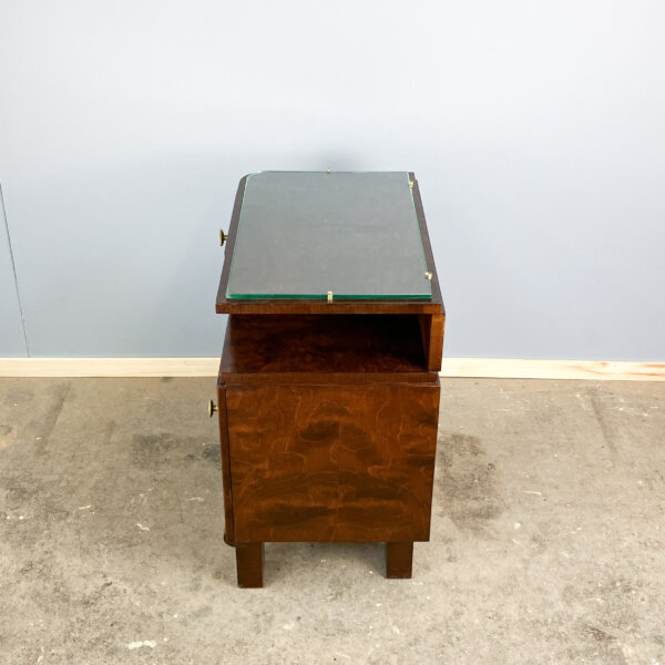 Art Deco Nachttische Wurzelholz Mit Glasauflage 30er Jahre Mid-century Modern Design Style Retro Furniture