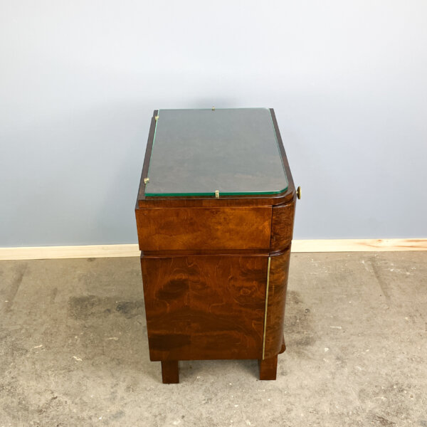 Art Deco Nachttische Wurzelholz Mit Glasauflage 30er Jahre Mid-century Modern Design Style Retro Furniture