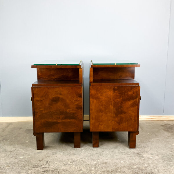 Art Deco Nachttische Wurzelholz Mit Glasauflage 30er Jahre Mid-century Modern Design Style Retro Furniture