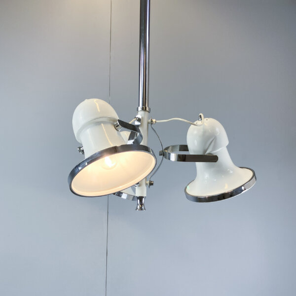 Space Age Deckenleuchte Weiss Lackiertes Verchromtes Metall 70er Jahre Mid-century Modern Design Style Retro Furniture