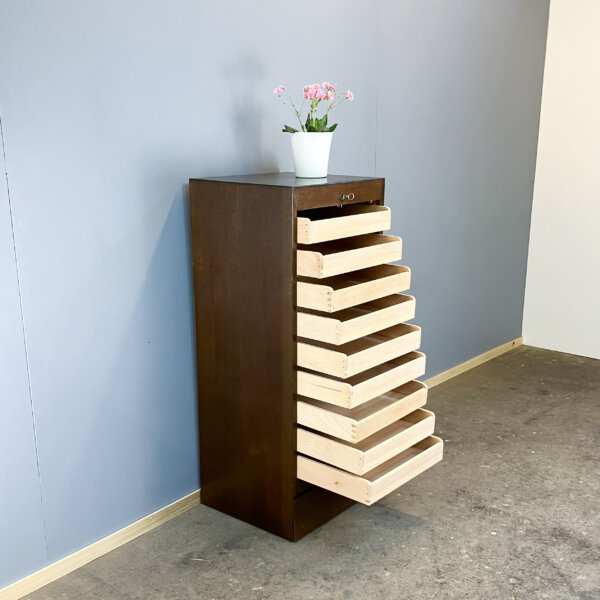 Rolladenschrank Dunkle Eiche 50er Jahre Mid-century Modern Design Style Retro Furniture