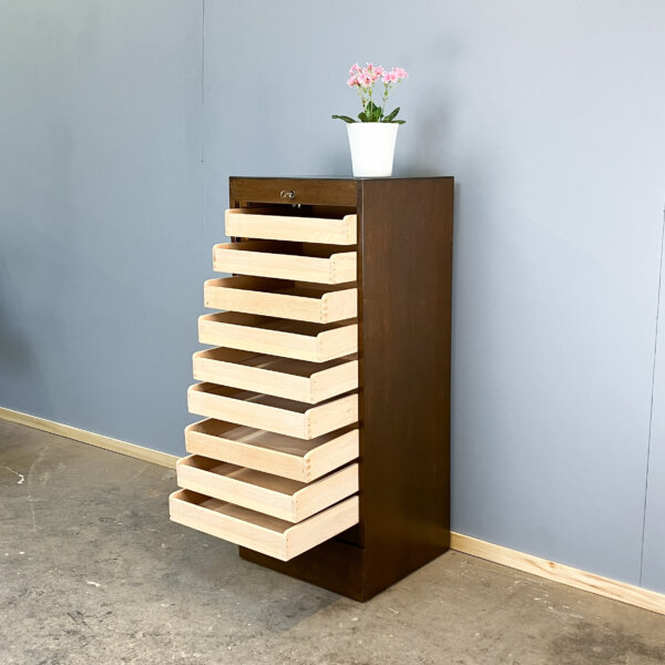 Rolladenschrank Dunkle Eiche 50er Jahre Mid-century Modern Design Style Retro Furniture