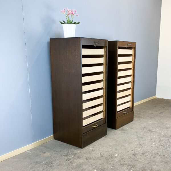 Rolladenschrank Dunkle Eiche 50er Jahre Mid-century Modern Design Style Retro Furniture