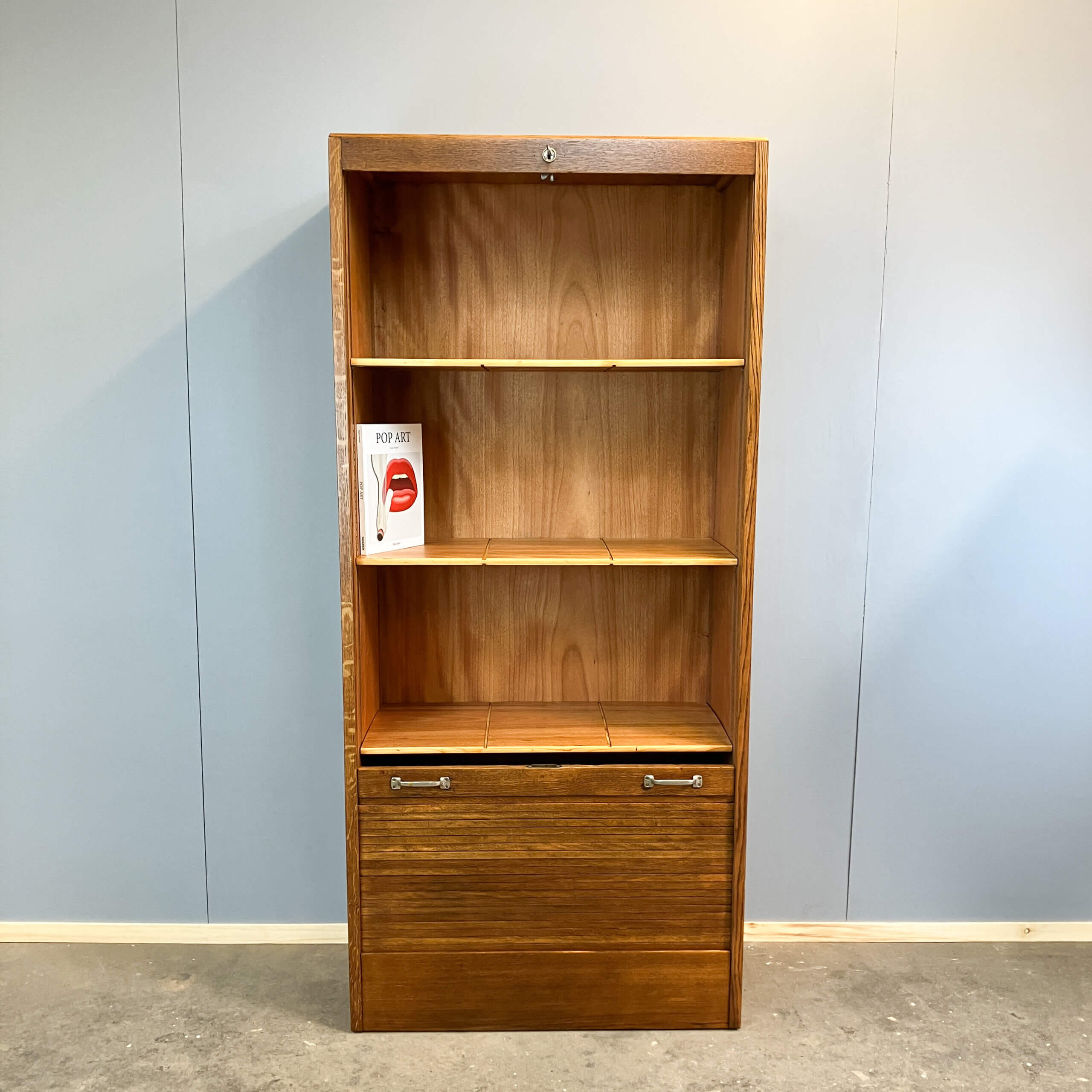 Roller shutter cupboard, oak, 1950s