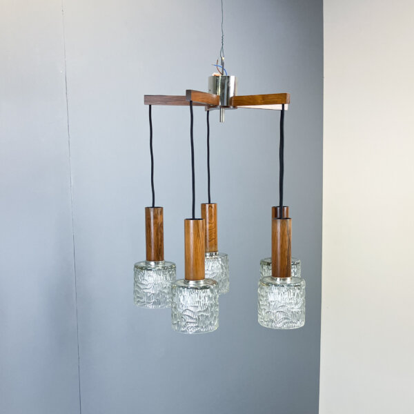 5 Flammige Kaskadenlampe Glasschirme Palisander 60er Jahre Mid-century Modern Design Style Retro Furniture