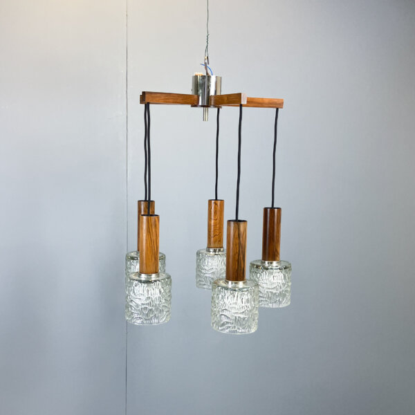 5 Flammige Kaskadenlampe Glasschirme Palisander 60er Jahre Mid-century Modern Design Style Retro Furniture