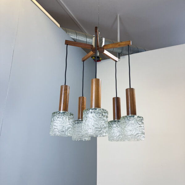 5 Flammige Kaskadenlampe Glasschirme Palisander 60er Jahre Mid-century Modern Design Style Retro Furniture