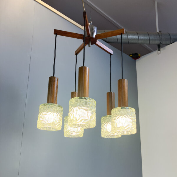5 Flammige Kaskadenlampe Glasschirme Palisander 60er Jahre Mid-century Modern Design Style Retro Furniture