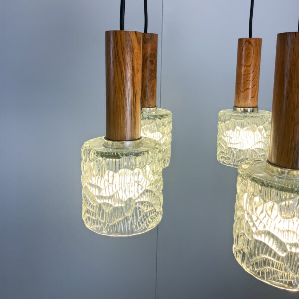 5 Flammige Kaskadenlampe Glasschirme Palisander 60er Jahre Mid-century Modern Design Style Retro Furniture
