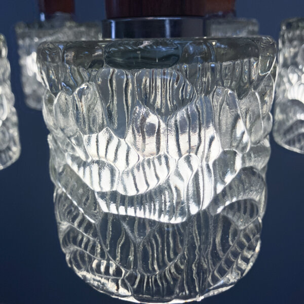 5 Flammige Kaskadenlampe Glasschirme Palisander 60er Jahre Mid-century Modern Design Style Retro Furniture